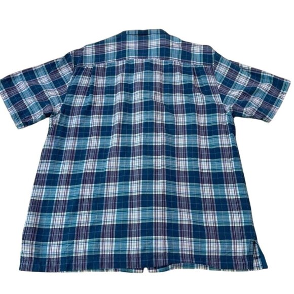 Tommy Bahama Silk Shirt Men's Size Large Aloha Hawaiian Style Casual Blue Plaid - Picture 4 of 4